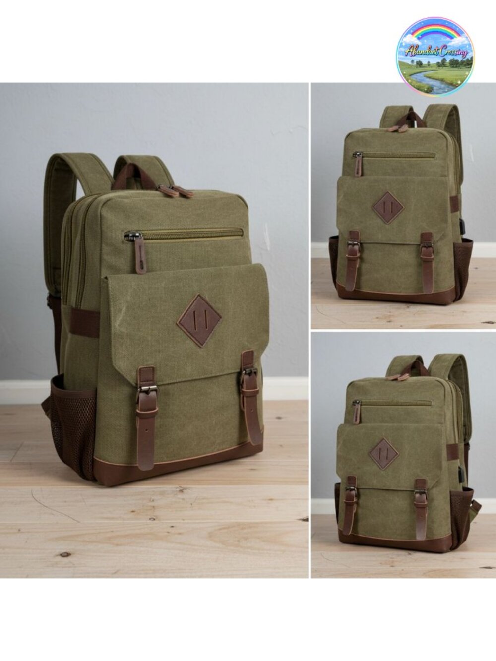 Vintage Canvas Backpack USB Charging Port Fits 15.6 Inch Laptop Travel